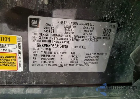 2014 Chevrolet Traverse Lt from USA, damaged, VIN 1GNKVHKD6EJ134819